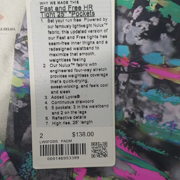 new LULULEMON Fast and Free High-Rise Tight 25” Pockets - Size 2 - Picture 4 of 10